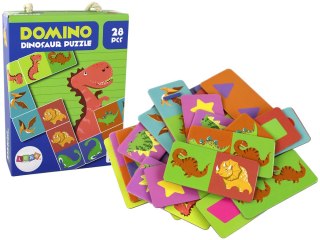 GRA LOGICZNA PUZZLE DWUSTRONNE DOMINO DINOZAURY 10CM x 5CM 28 EL.