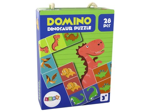 GRA LOGICZNA PUZZLE DWUSTRONNE DOMINO DINOZAURY 10CM x 5CM 28 EL.