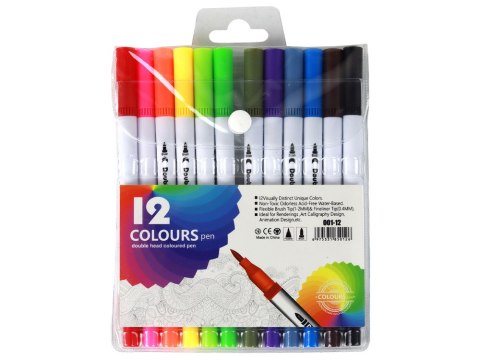 ZESTAW PISAKÓW DWUSTRONNYCH 12 SZTUK RÓŻNOKOLOROWE W ORGANIZERZE