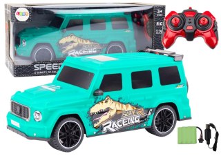 AUTO ZDALNIE STEROWANE RC Z DINOZAUREM W SKALI 1:10 ZIELONE