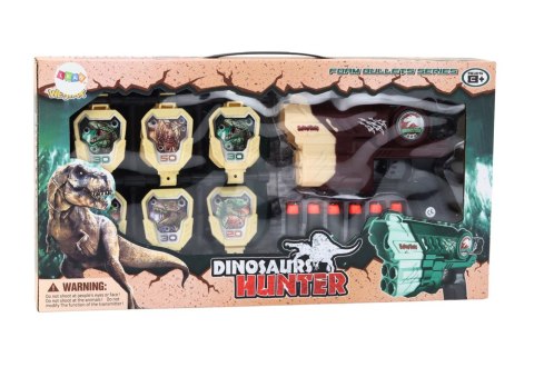 ZESTAW PISTOLET Z TARCZĄ STRZAŁKI PIANKOWE DINOZAURY BRĄZOWY