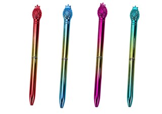 DŁUGOPIS Z ANANASEM W POŁYSKU ZŁOTO KOLOROWY NIEBIESKI WKŁAD 0.7MM MIx