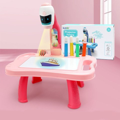MINI PROJEKTOR ROBOT STOLIK 2W1 AKCESORIA RÓŻOWY