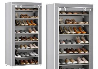 STOJAK 8-POZIOMOWY NA BUTY ORGANIZER SZAFA OSŁONA PYŁOSZCZELNA SZARA