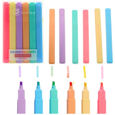 ZESTAW ZAKREŚLACZY PISAKI FLAMASTRY KOLOROWE BIUROWE SZKOLNE 6 SZT