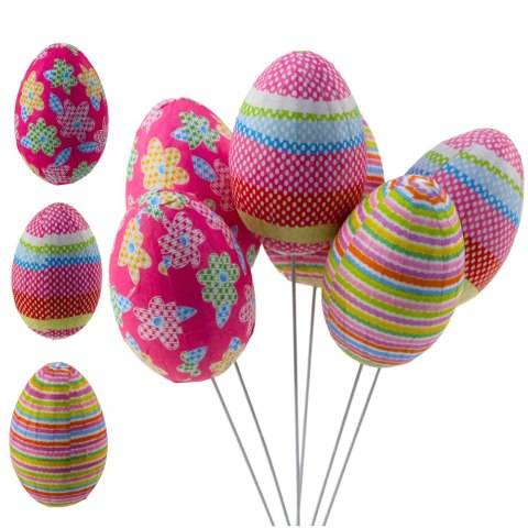 JAJKA WIELKANOCNE NA PIKU DRUCIKU KROPKI KWIATKI PASKI OZDOBA KOLOROWE 6SZT