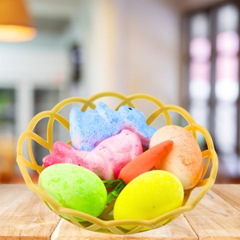 OZDOBY WIELKANOCNE W KOSZYCZKU ZAJĄCZKI JAJKA MARCHEWKA 6SZT