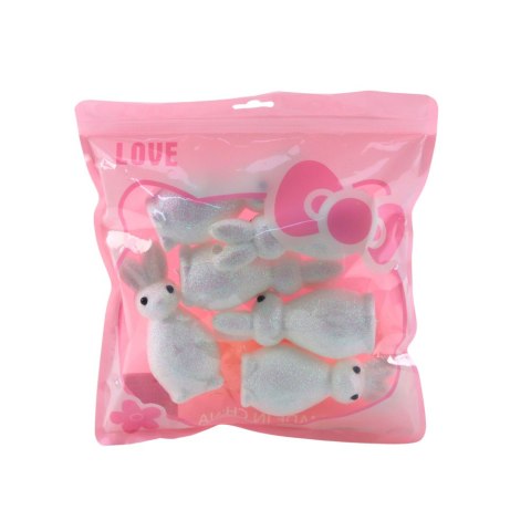 STYROPIANOWE ZAJĄCZKI WIELKANOCNE BROKATOWE OZDOBNE BIAŁE 6SZT