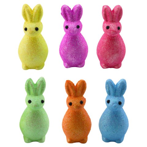 STYROPIANOWE ZAJĄCZKI WIELKANOCNE BROKATOWE OZDOBNE KOLOROWE 6SZT