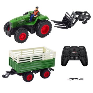 TRAKTOR ROLNICZY Z PRZYCZEPĄ I WIDŁAMI ZDALNIE STEROWANY RC 2.4G