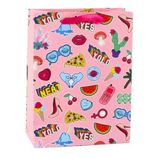 TORBA PREZENTOWA NAKLEJKI KOLOROWE ZNACZKI 23 x 18 x 10,5 CM