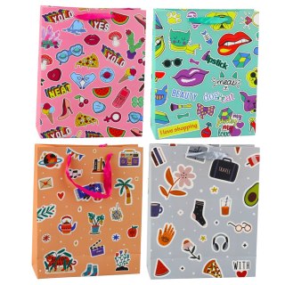 TORBA PREZENTOWA NAKLEJKI KOLOROWE ZNACZKI 32 x 26 x 12 CM