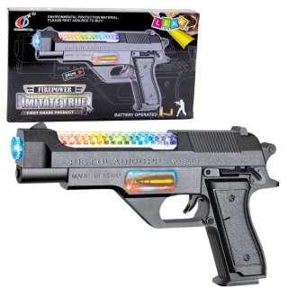 BROŃ PISTOLET NA BATERIE KOLOROWE ŚWIATŁA DŹWIĘKI 24CM