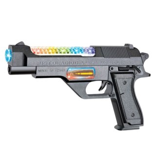 BROŃ PISTOLET NA BATERIE KOLOROWE ŚWIATŁA DŹWIĘKI 24CM