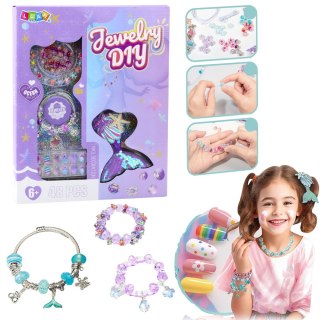 ZESTAW PIĘKNOŚCI BIŻUTERIA BRANSOLETKA KORALIKI SPINKA SYRENI OGON 48EL