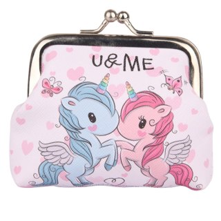 PORTFELIK DZIECIĘCY DWA JEDNOROŻCE U&ME METALOWY ZATRZASK 10x9CM