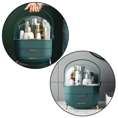 ORGANIZER NA KOSMETYKI OTWIERANA PORYWA TRANSPARENTNA DWIE SZUFLADY ZIELONY