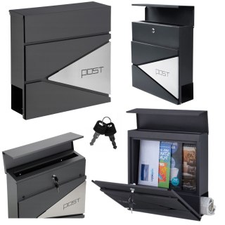 DUŻA SKRZYNKA POCZTOWA NA LISTY GAZETY ANTRACYTOWA NAPIS POST 37x37x10,5 CM