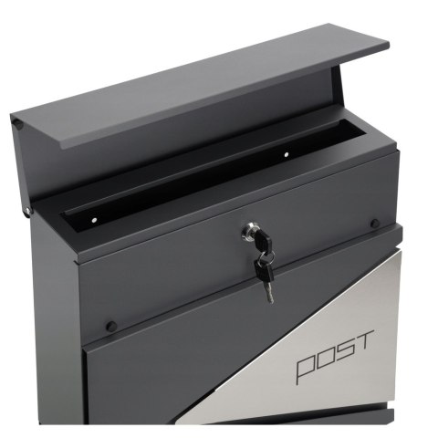 DUŻA SKRZYNKA POCZTOWA NA LISTY GAZETY ANTRACYTOWA NAPIS POST 37x37x10,5 CM