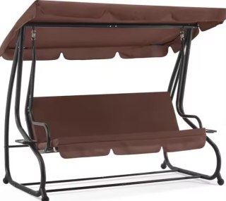 HUŚTAWKA CZTEROOSOBOWA OGRODOWA BUJANA DASZEK WOLNOSTOJĄCA BRĄZOWA