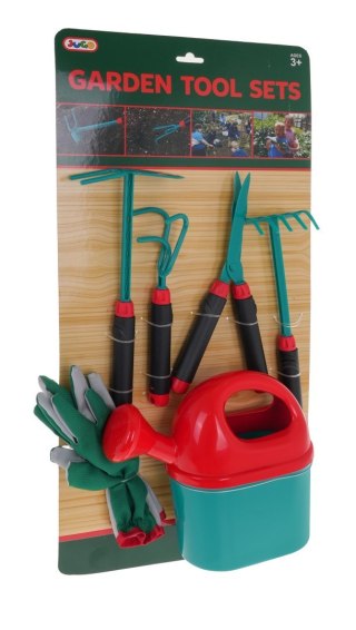Duży zestaw 6 Narzędzi Ogrodniczych dla dzieci 3+ Rękawice + Konewka + Grabki + Nożyce + Motyka + Kultywator