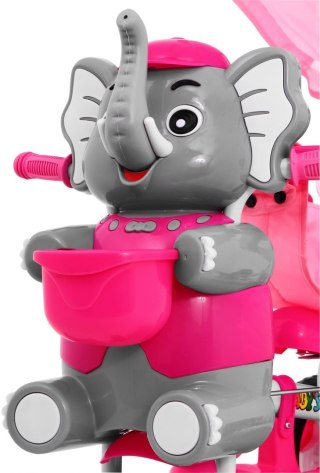 3-kołowy Rowerek dla dzieci Słonik Różowy + Dźwięki + Daszek + Barierka + Podnóżek + Rączka + Schowek