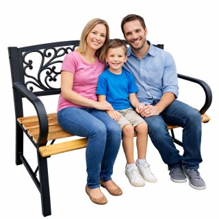 Ławka Ogrodowa Park Taras Ogród Metalowe Oparcie Drewniana Zdobiona 118 cm