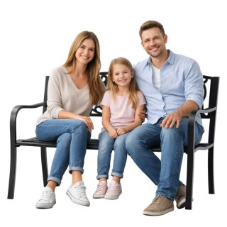 Ławka Ogrodowa Taras Ogród Park Metalowa Oparcie Zdobiona Czarna 127 cm