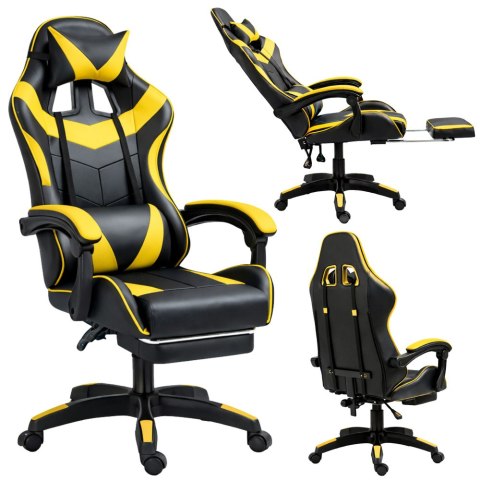 Fotel Gamingowy LEAN Obrotowy Biurowy Z Podnóżkiem Poduszki Czarno-Żółty