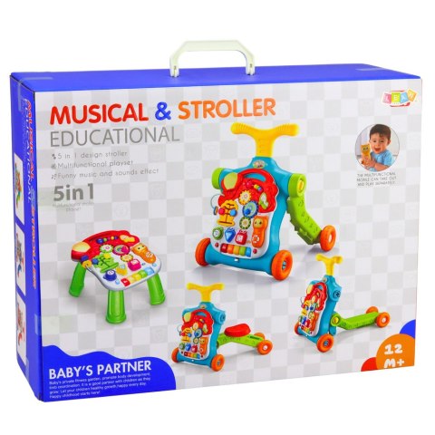 Chodzik Pchacz Hulajnoga Stolik Edukacyjny Panel Interaktywny 5w1 Kolorowy