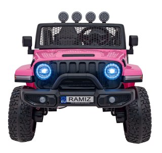 AUTO TERENOWE OFF-ROAD 3.0 DLA DZIECI RÓŻOWY + PILOT + WOLNY START + PASY + AUDIO LED