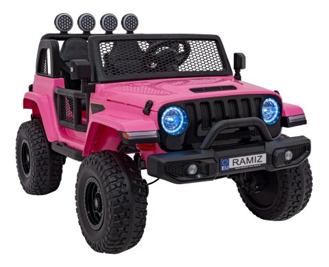 AUTO TERENOWE OFF-ROAD 3.0 DLA DZIECI RÓŻOWY + PILOT + WOLNY START + PASY + AUDIO LED