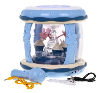 BĘBENEK Z MIKROFONEM DLA DZIECI 18M+ INTERAKTYWNA MULTIKOSTKA + KARUZELA + PANEL DŹWIĘKOWY