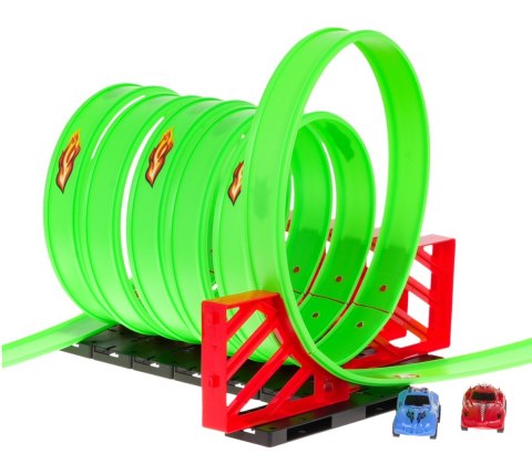 EKSTREMALNY TOR WYŚCIGOWY DLA DZIECI 3+ ELEMENTY KONSTRUKCYJNE 27 EL. + 2 AUTKA RAJDOWE + 6 PĘTLI