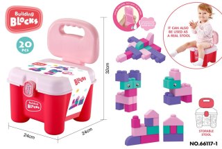 ZESTAW MIĘKKICH KLOCKÓW + KRZESEŁKO SCHOWEK RÓŻOWY