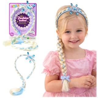 Opaska Z Długim Warkoczem Niebieska Wstążka Diamenty Śnieżynka 50 cm